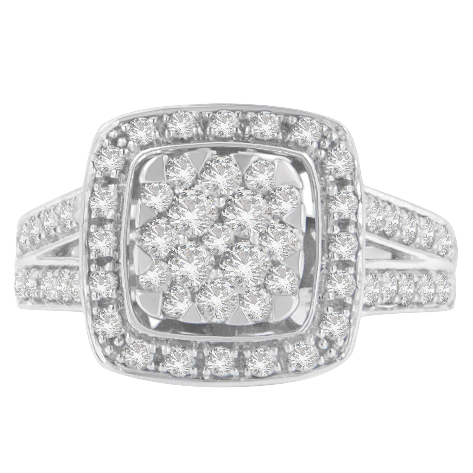 10K White Gold Diamond Cluster Ring (1 Cttw, H-I Color, SI2-I1 Clarity) - Size 6-1/2