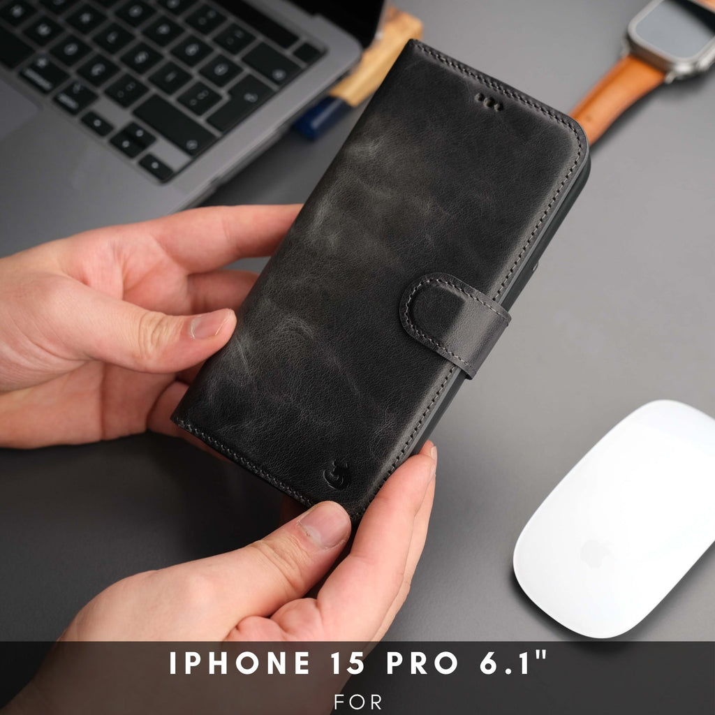 Casper Leather iPhone 15 Pro Wallet Case | Detachable MagSafe Compatible RFID Protection