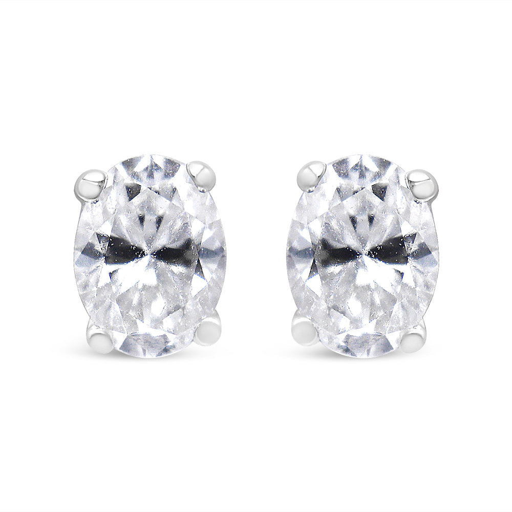 14K White Gold 1.00 Cttw Lab Grown Oval Solitaire Diamond Stud Earrings (F-G Color, VS2-SI1 Clarity)