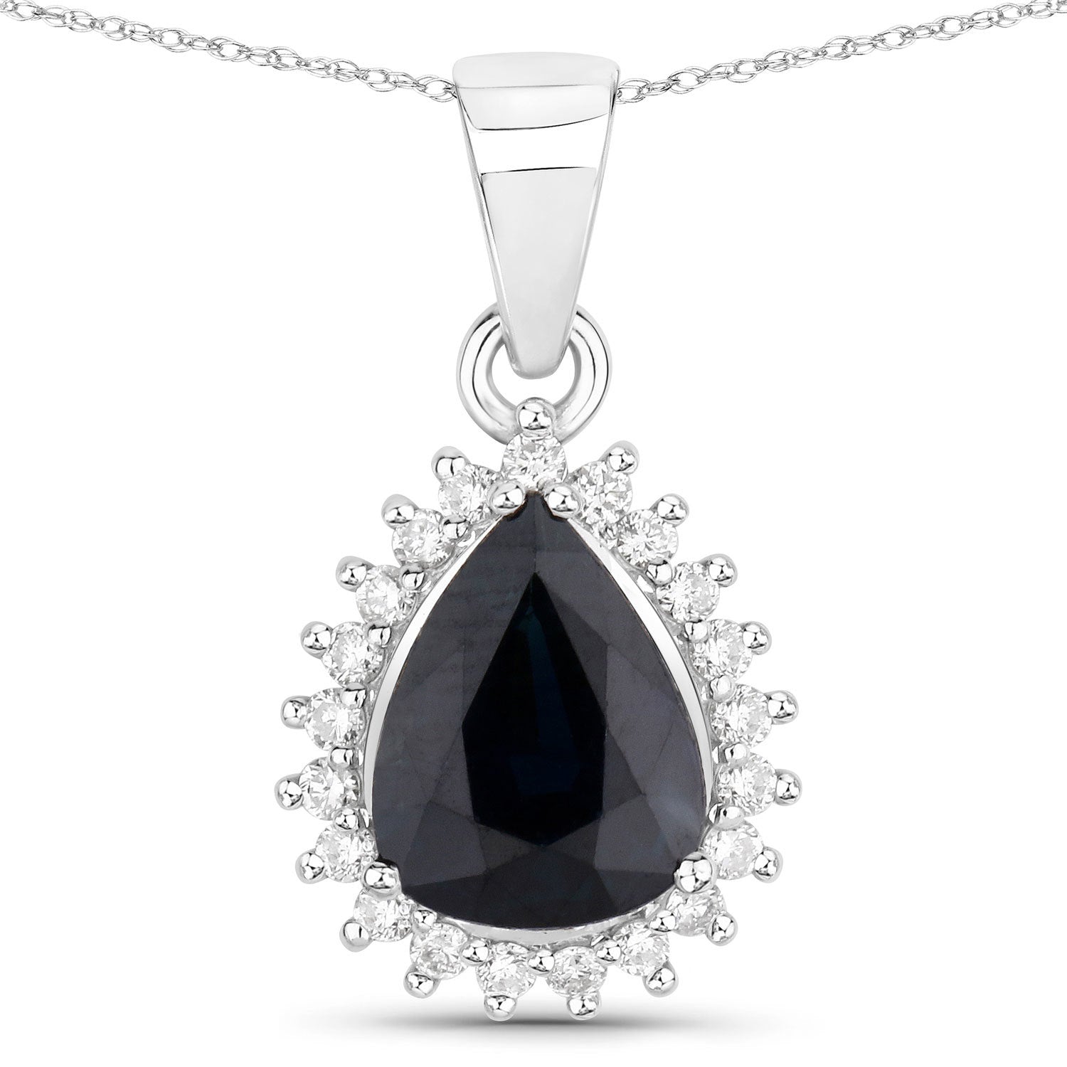 2.09 Carat Genuine Blue Sapphire and White Diamond 14K White Gold Pendant
