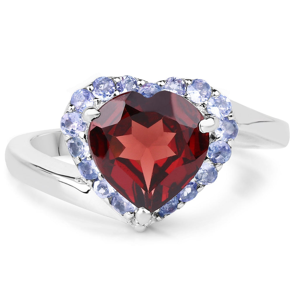3.26 Carat Genuine Garnet and Tanzanite .925 Sterling Silver Ring