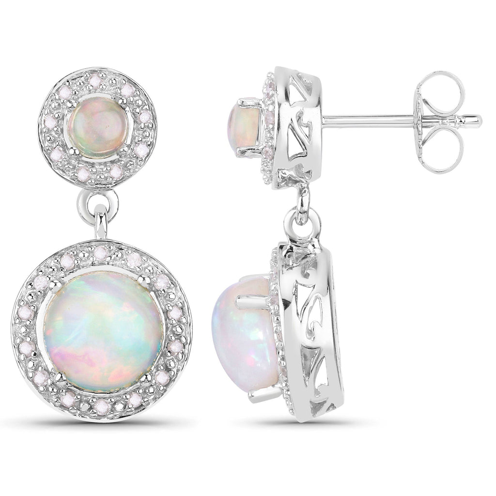 2.27 Carat Genuine Ethiopian Opal and White Diamond .925 Sterling Silver Earrings
