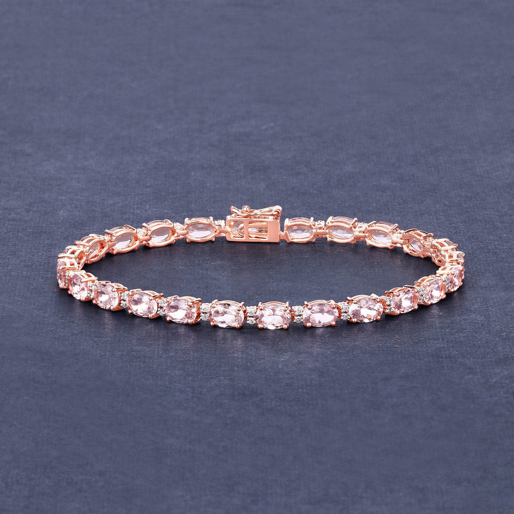 8.95 Carat Genuine Morganite and White Diamond 14K Rose Gold Bracelet