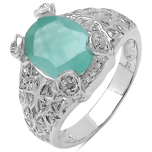 2.52 Carat Genuine Emerald & White Topaz .925 Sterling Silver Ring