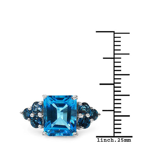 4.72 Carat Genuine Swiss Blue Topaz & London Blue Topaz .925 Sterling Silver Ring