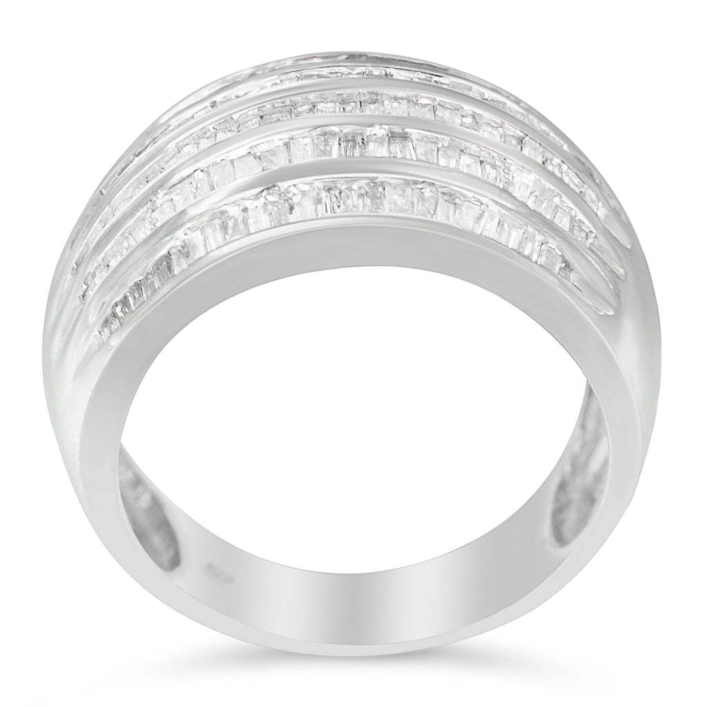 .925 Sterling Silver 1.0 Cttw Baguette-Cut Diamond 6-Row Channel Set Domed Tapered Cocktail Fashion Ring (H-I Color, I2-I3 Clarity) - Size 6-1/2