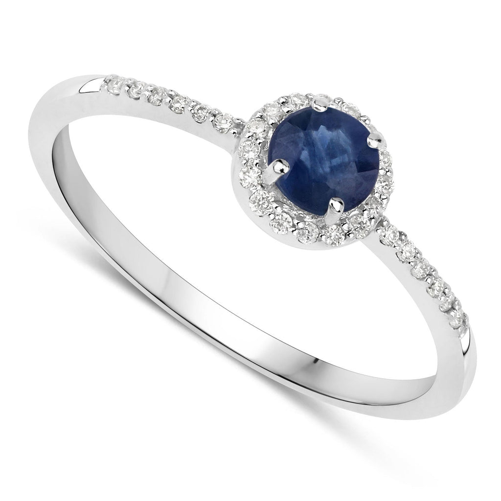 0.38 Carat Genuine Blue Sapphire and White Diamond 14K White Gold Ring