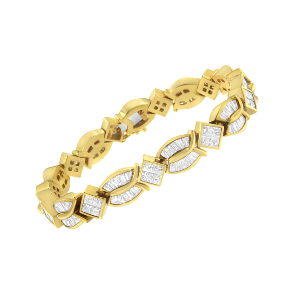 14K Yellow Gold 8 1/5 Cttw Baguette and Princess-Cut Diamond Geometric Twist Link Bracelet (G-H Color, VS1-VS2 Clarity) - Size 7"