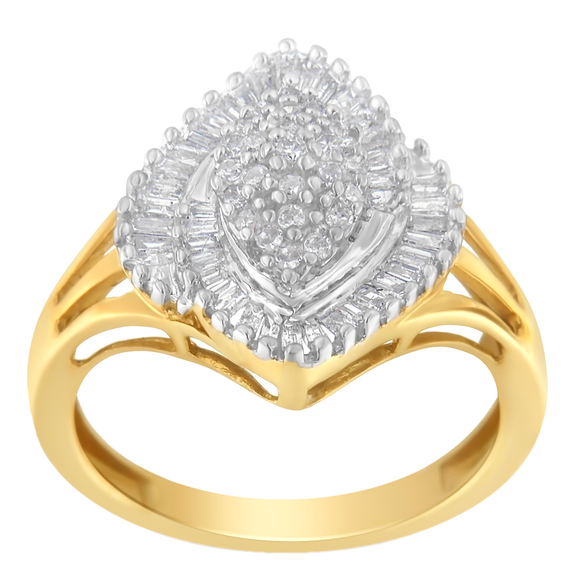 10K Yellow Gold Diamond Cocktail Ring (1/2 Cttw, J-K Color, I2-I3 Clarity) - Size 6-1/2