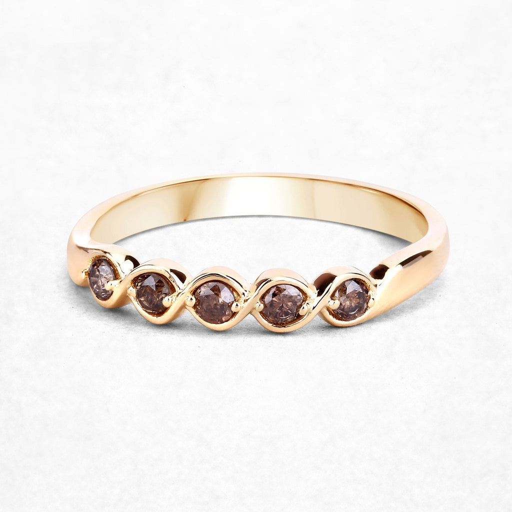 0.19 Carat Genuine Champagne Diamond 14K Yellow Gold Ring (I1-I2)