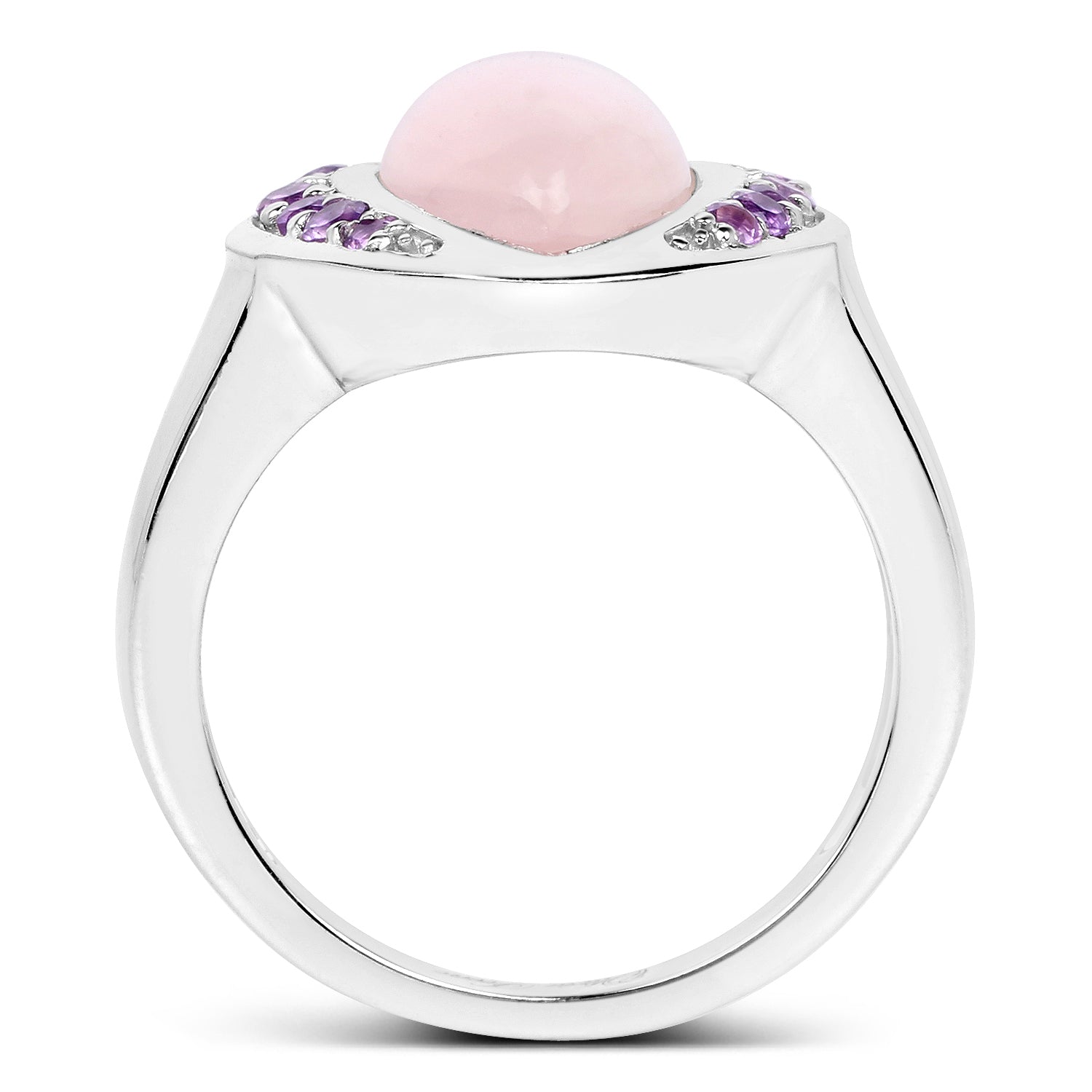 3.57 Carat Genuine Rose Quartz And Amethyst .925 Sterling Silver Ring
