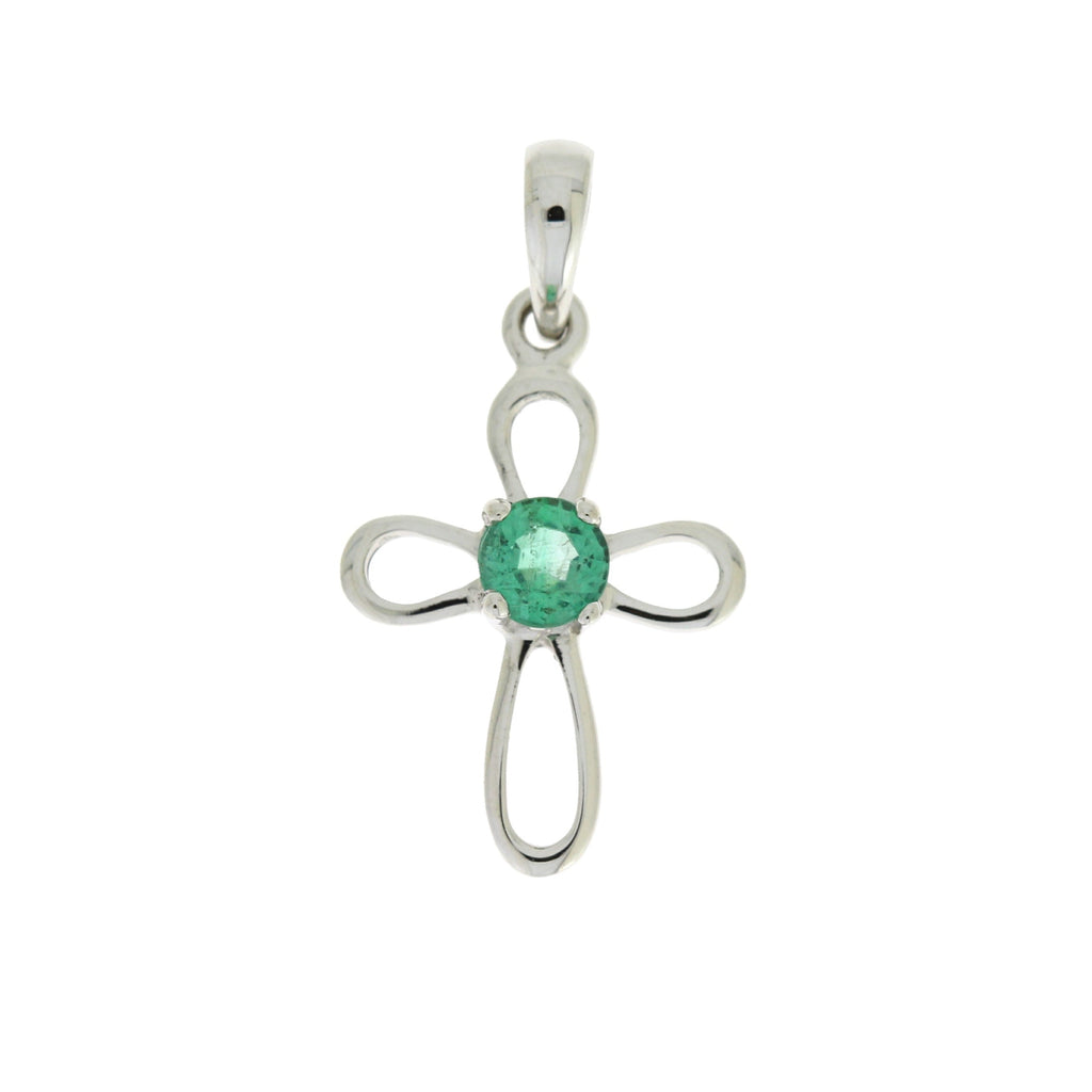 .19ct Emerald Cross Religious Pendant 10KT White Gold