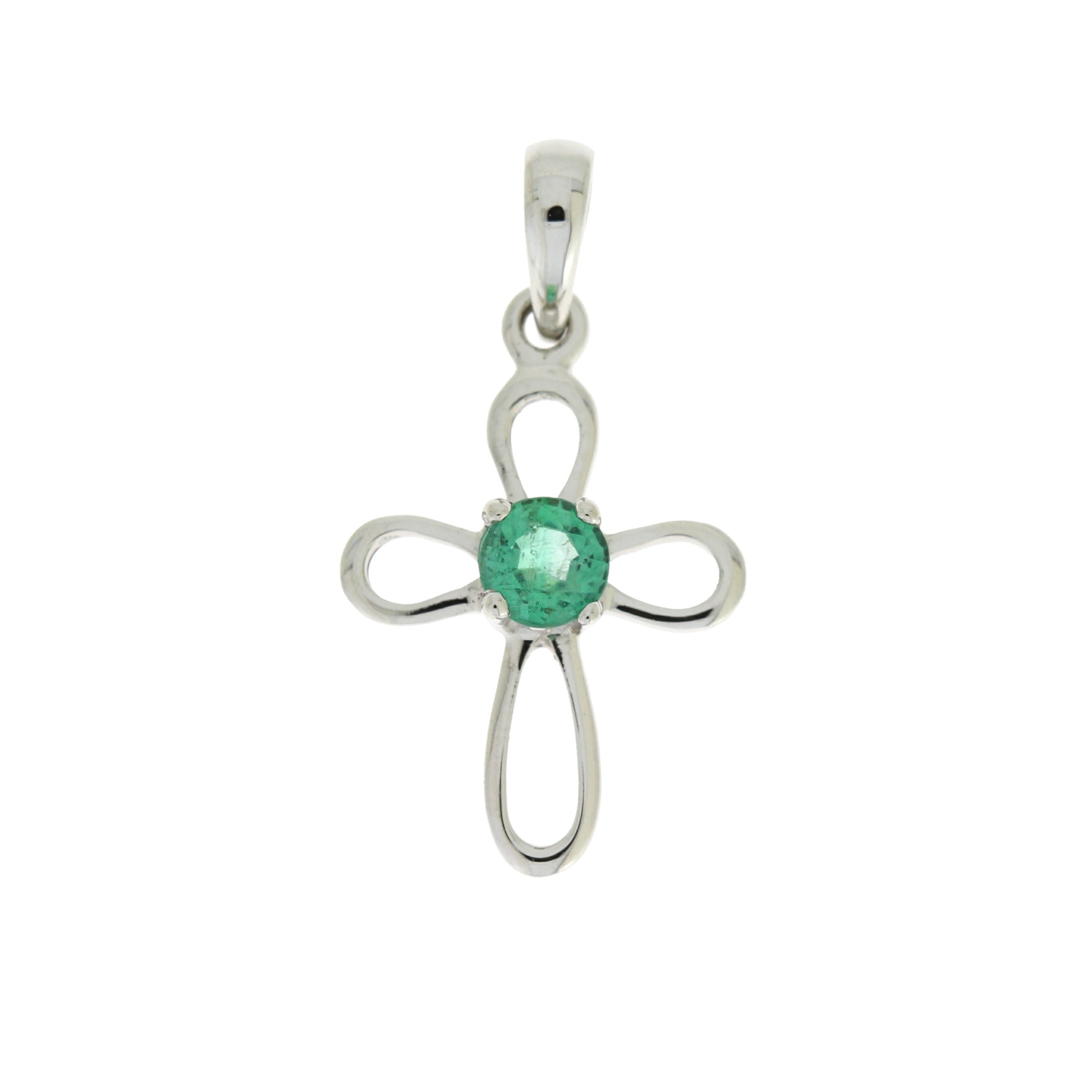 .19ct Emerald Cross Religious Pendant 10KT White Gold