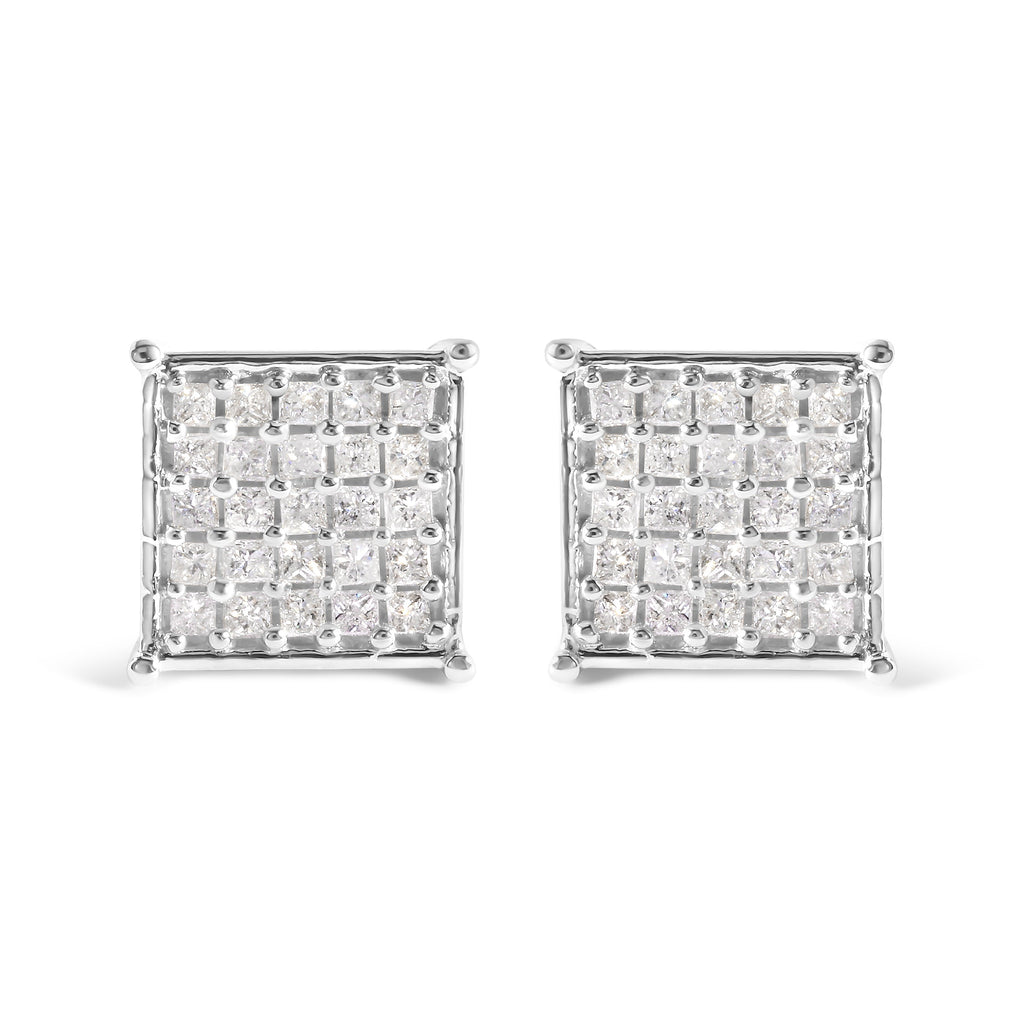 10K White Gold 3/4 Cttw Princess Diamond Composite Stud Earrings (I-J Color, I1-I2 Clarity)