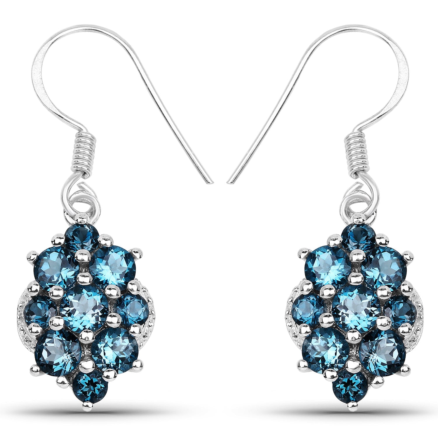 4.32 Carat Genuine London Blue Topaz .925 Sterling Silver Earrings