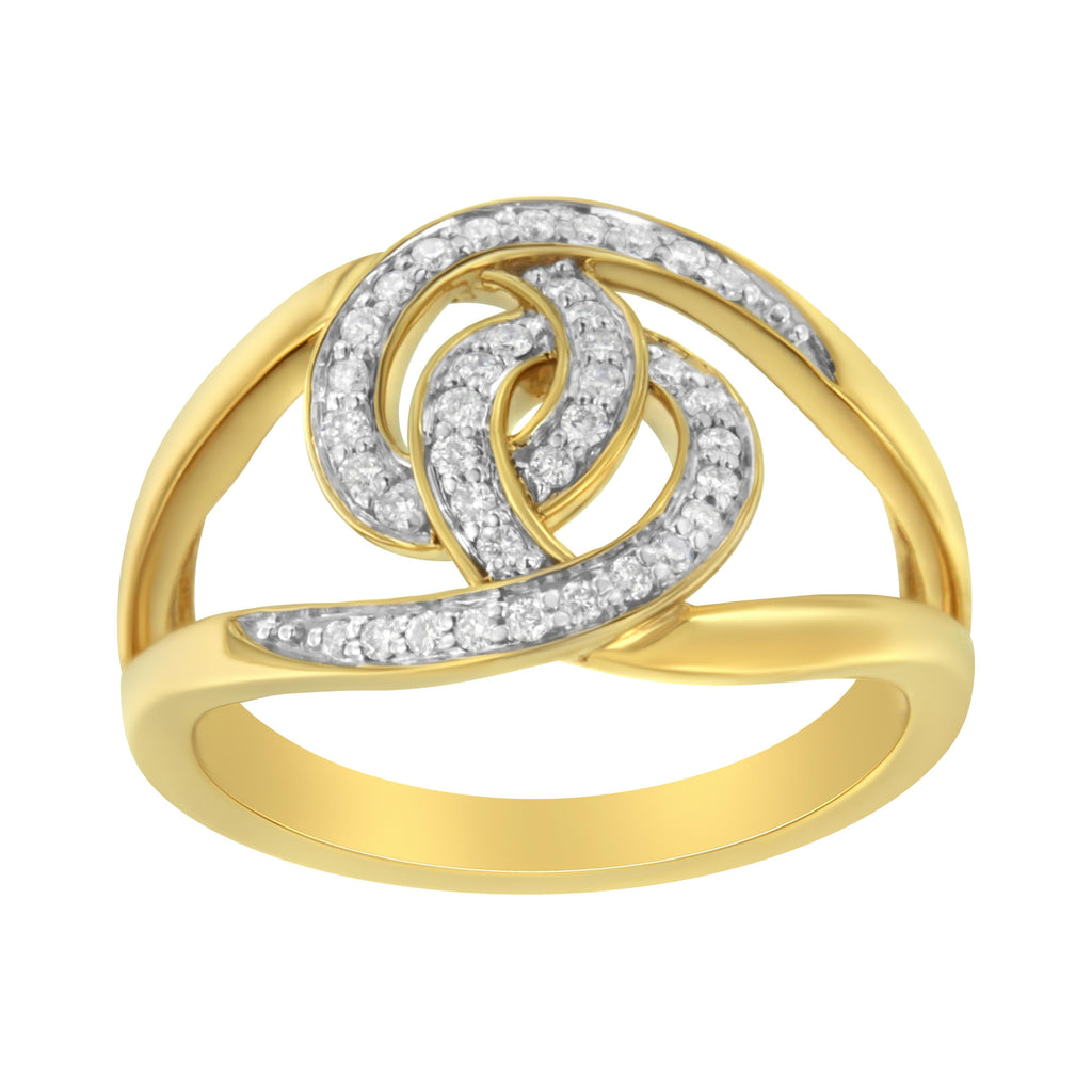 14K Yellow Gold Plated .925 Sterling Silver 1/4 Cttw Diamond Interlocking Loop Open Shank Bypass Ring (I-J Color, I1-I2 Clarity) - Size 7