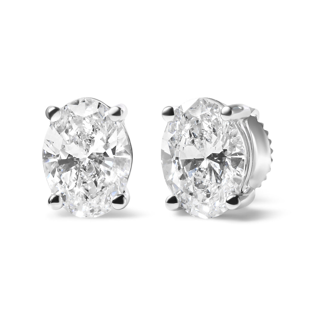 14K White Gold 2.0 Cttw Prong Set Lab Grown Oval Diamond Solitaire Stud Earring (F-G Color, VS1-VS2 Clarity)