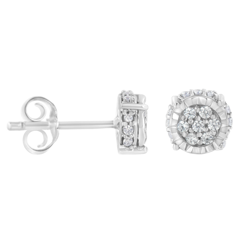 .925 Sterling Silver 1/3 cttw Round-cut Diamond Floral Stud Earring (I-J Clarity, I3 Color)