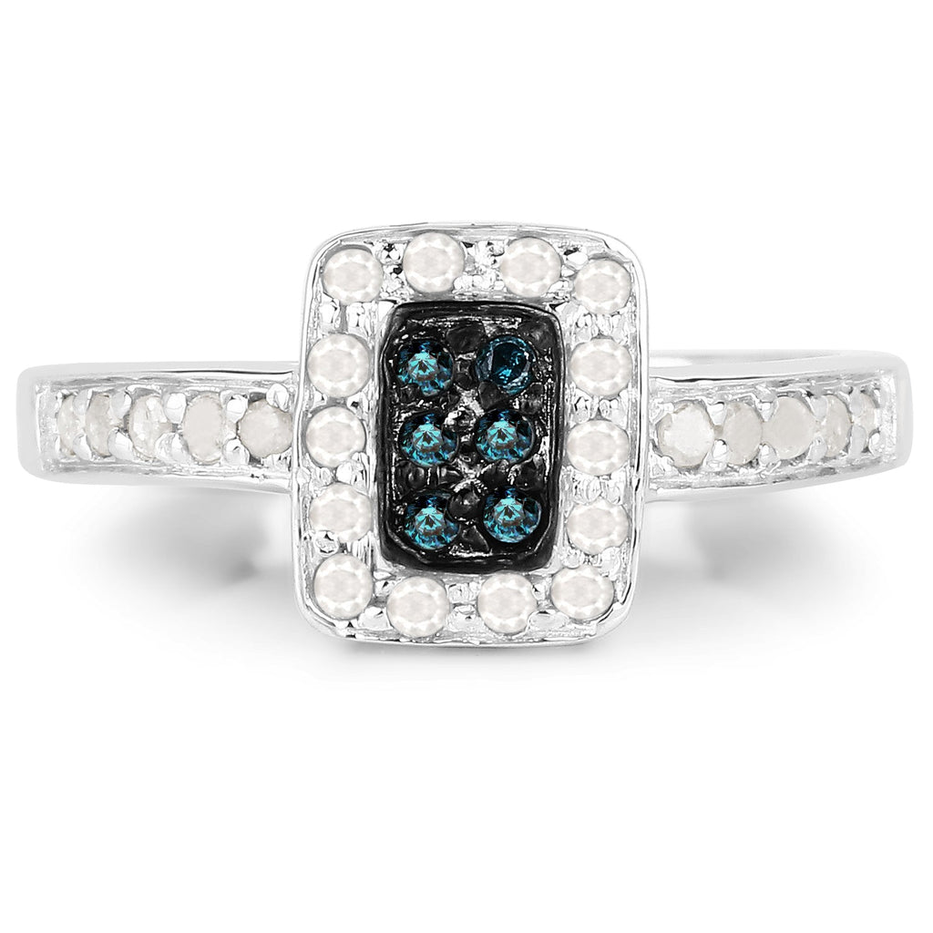 0.36 Carat Genuine Blue Diamond and White Diamond .925 Sterling Silver Ring