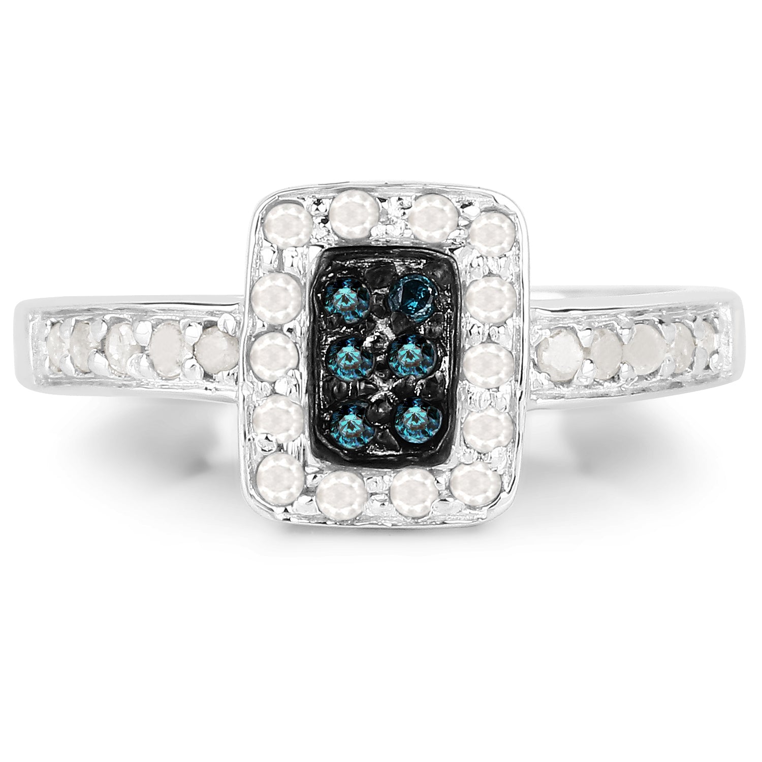 0.36 Carat Genuine Blue Diamond and White Diamond .925 Sterling Silver Ring