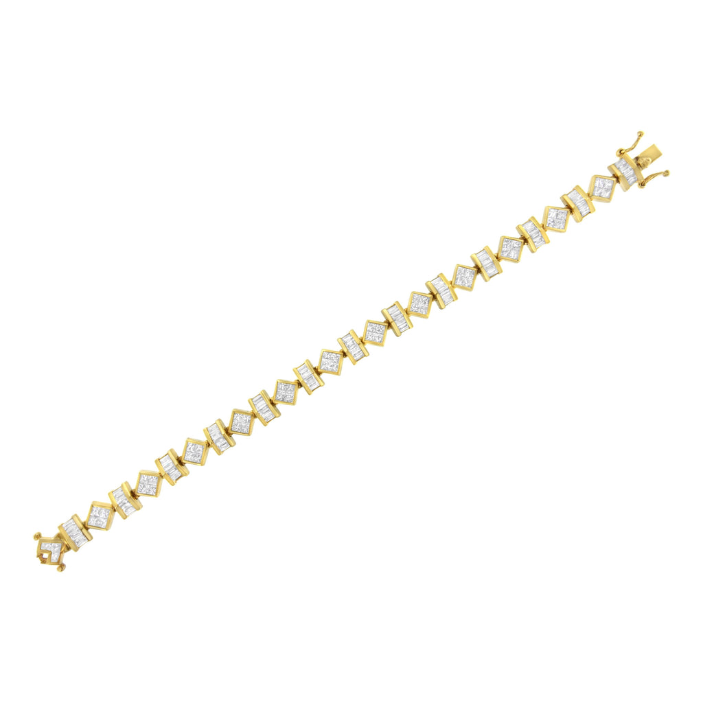 14K Yellow Gold 7.50 Cttw Princess and Baguette Diamond Geometric Link Bracelet