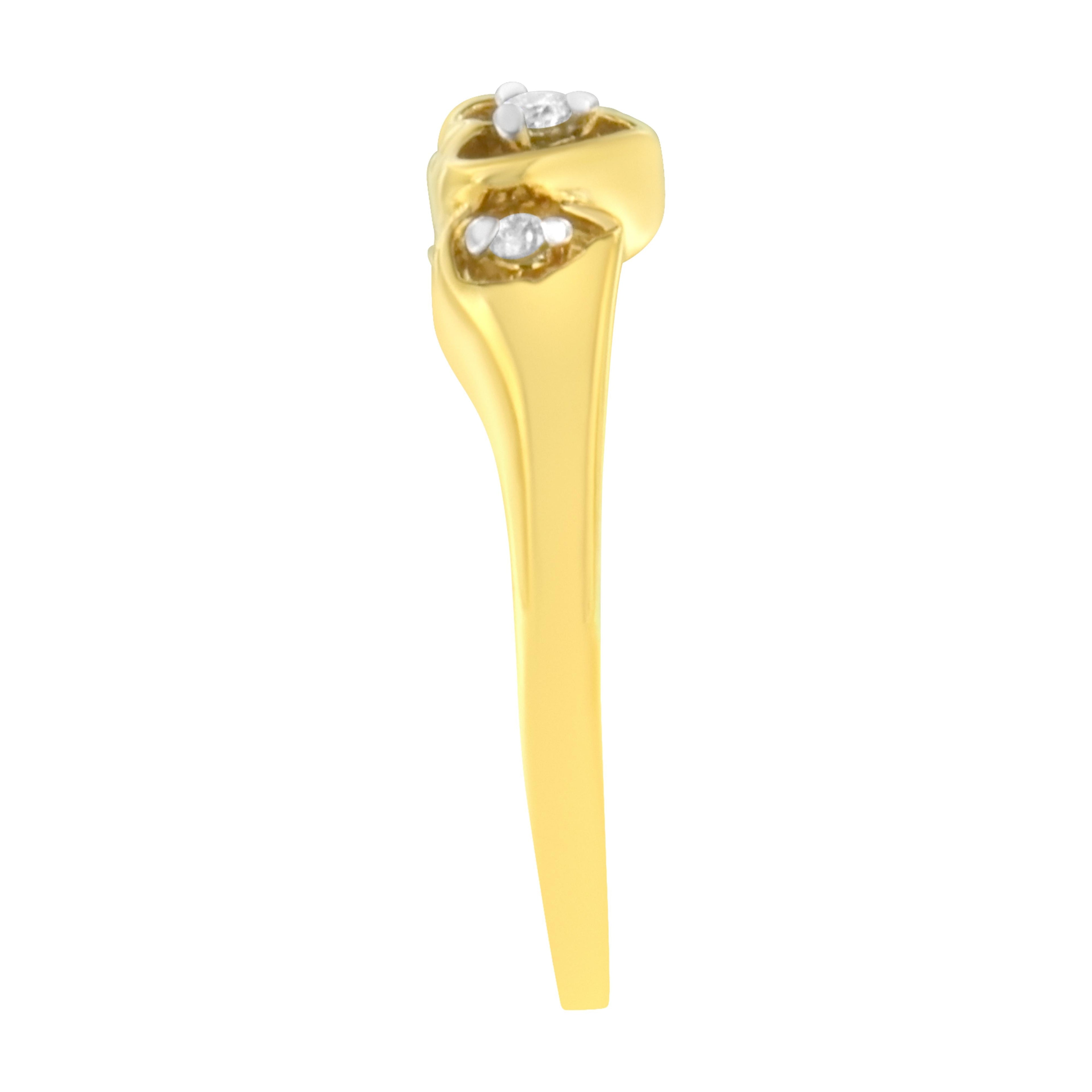 10KT Yellow Gold 1/20 cttw Diamond Triple Heart Diamond Ring (K-L, I1-I2) - Size 7