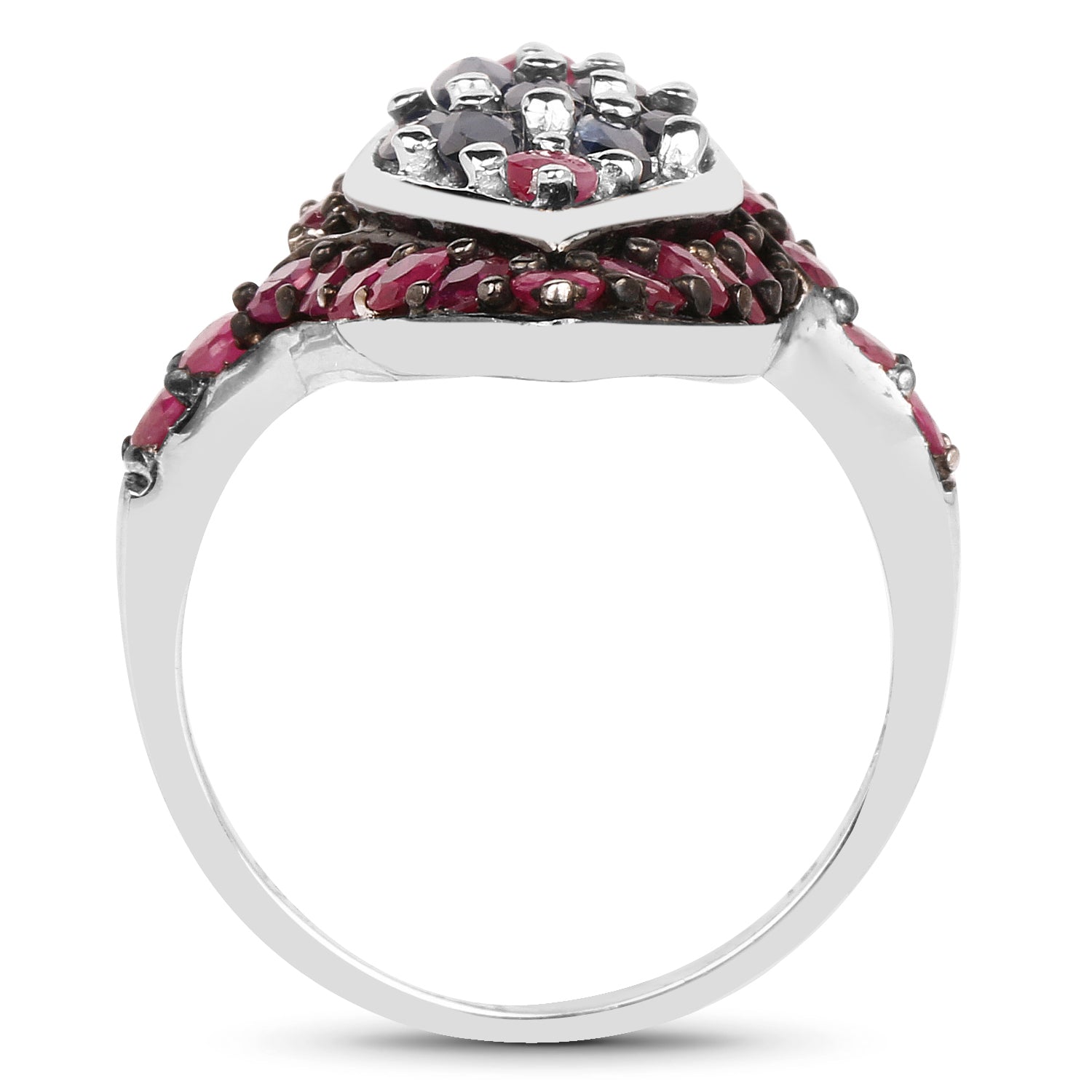 1.77 Carat Genuine Blue Sapphire and Ruby .925 Sterling Silver Ring