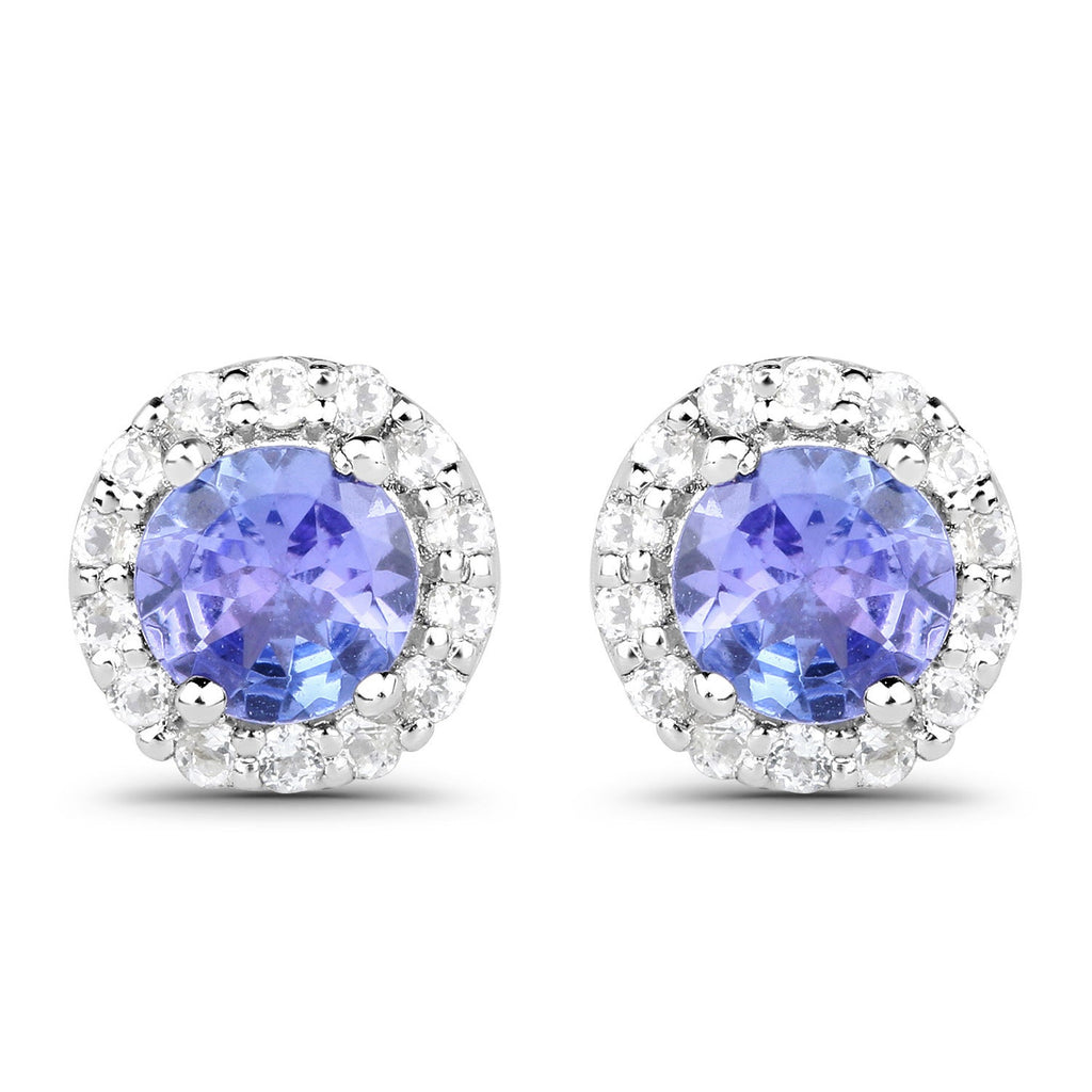 3.77 Carat Genuine Tanzanite and White Topaz .925 Sterling Silver 3 Piece Jewelry Set (Ring, Earrings, and Pendant w/ Chain)