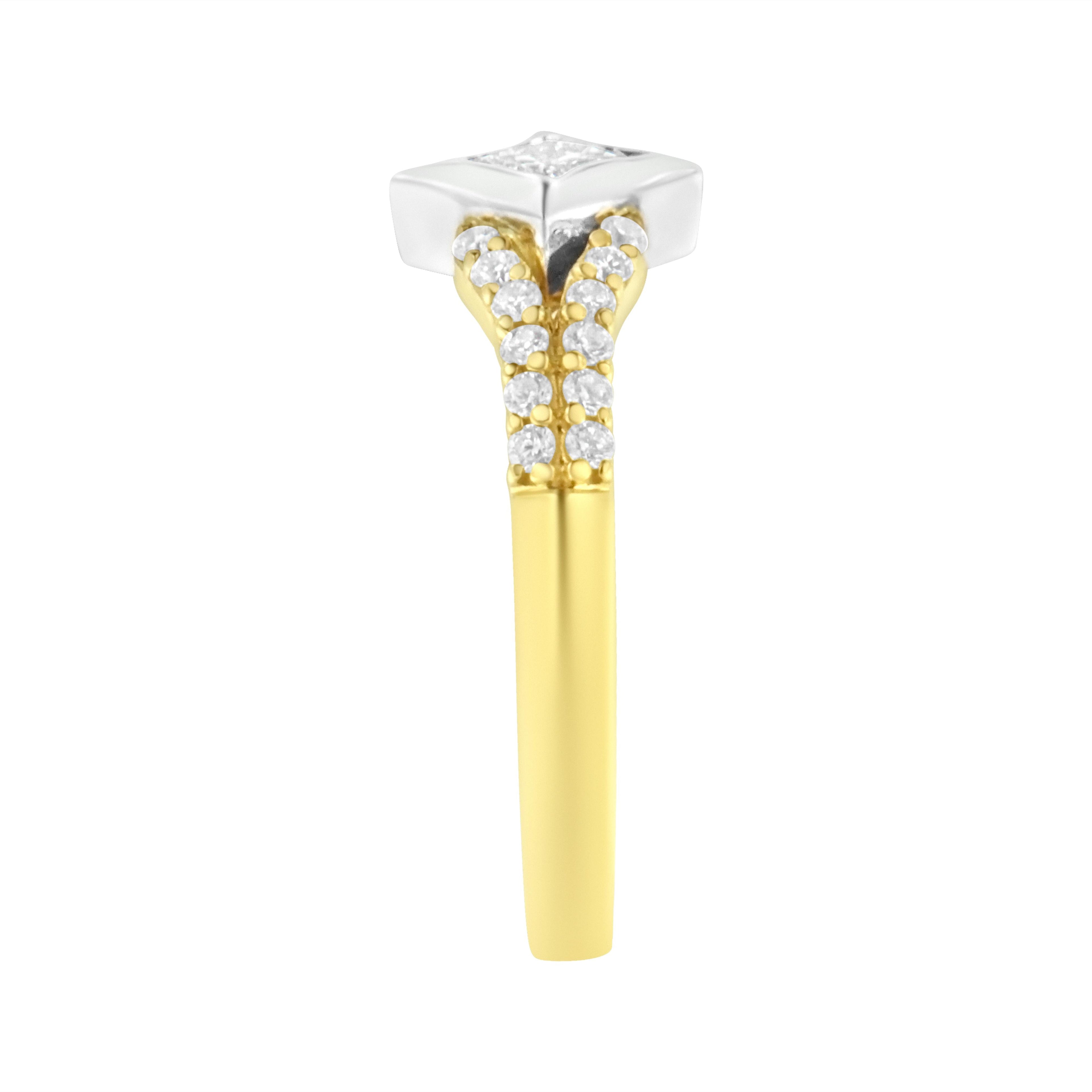 10K Two Tone Color 1/2 Cttw Diamond Kite and Split Shank Ring (H-I Color,SI2-I1 Clarity)