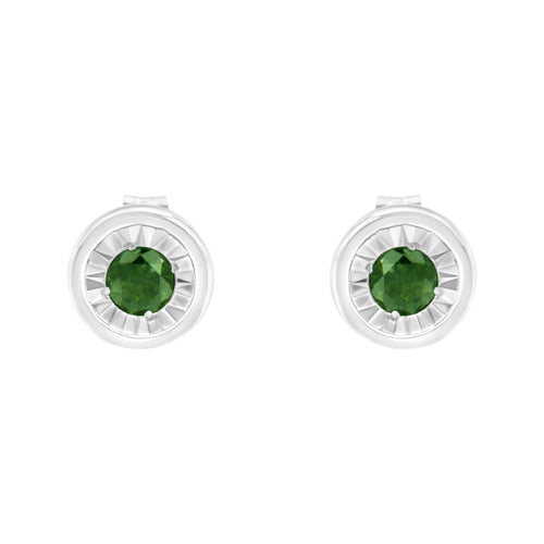.925 Sterling Silver 1/4 Cttw Round Brilliant-Cut Green Diamond Miracle-Set Stud Earrings (Fancy Color-Enhanced, I1-I2 Clarity)
