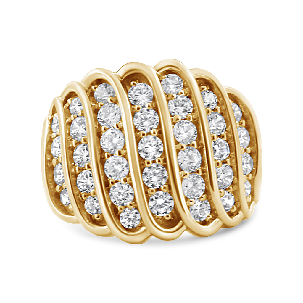 14K Yellow Gold Plated .925 Sterling Silver 2.00 Cttw Diamond Multi Row Band Ring (J-K Color, I1-I2 Clarity) - Ring Size 7