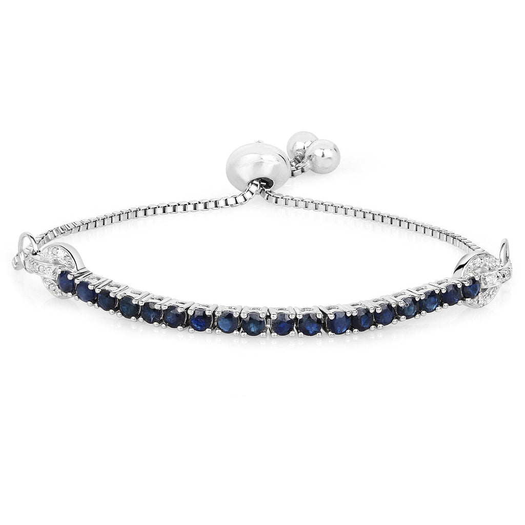 2.41 Carat Genuine Blue Sapphire and White Zircon .925 Sterling Silver Bracelet