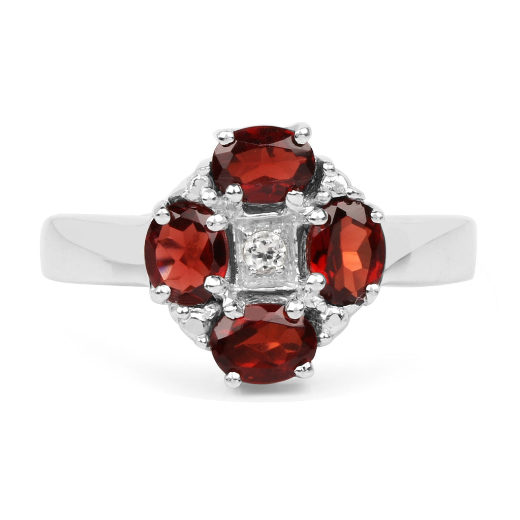 2.02 Carat Genuine Garnet & White Topaz .925 Sterling Silver Ring