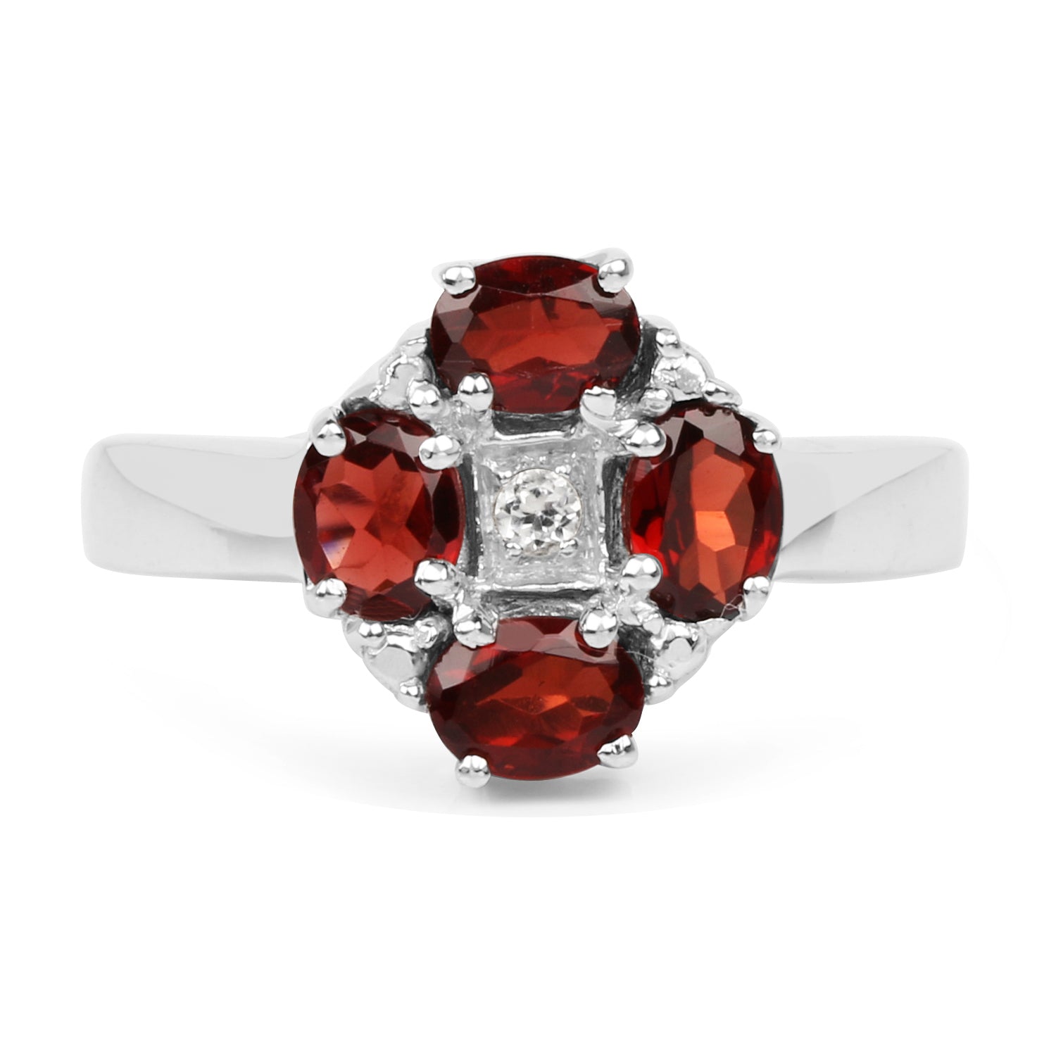2.02 Carat Genuine Garnet & White Topaz .925 Sterling Silver Ring