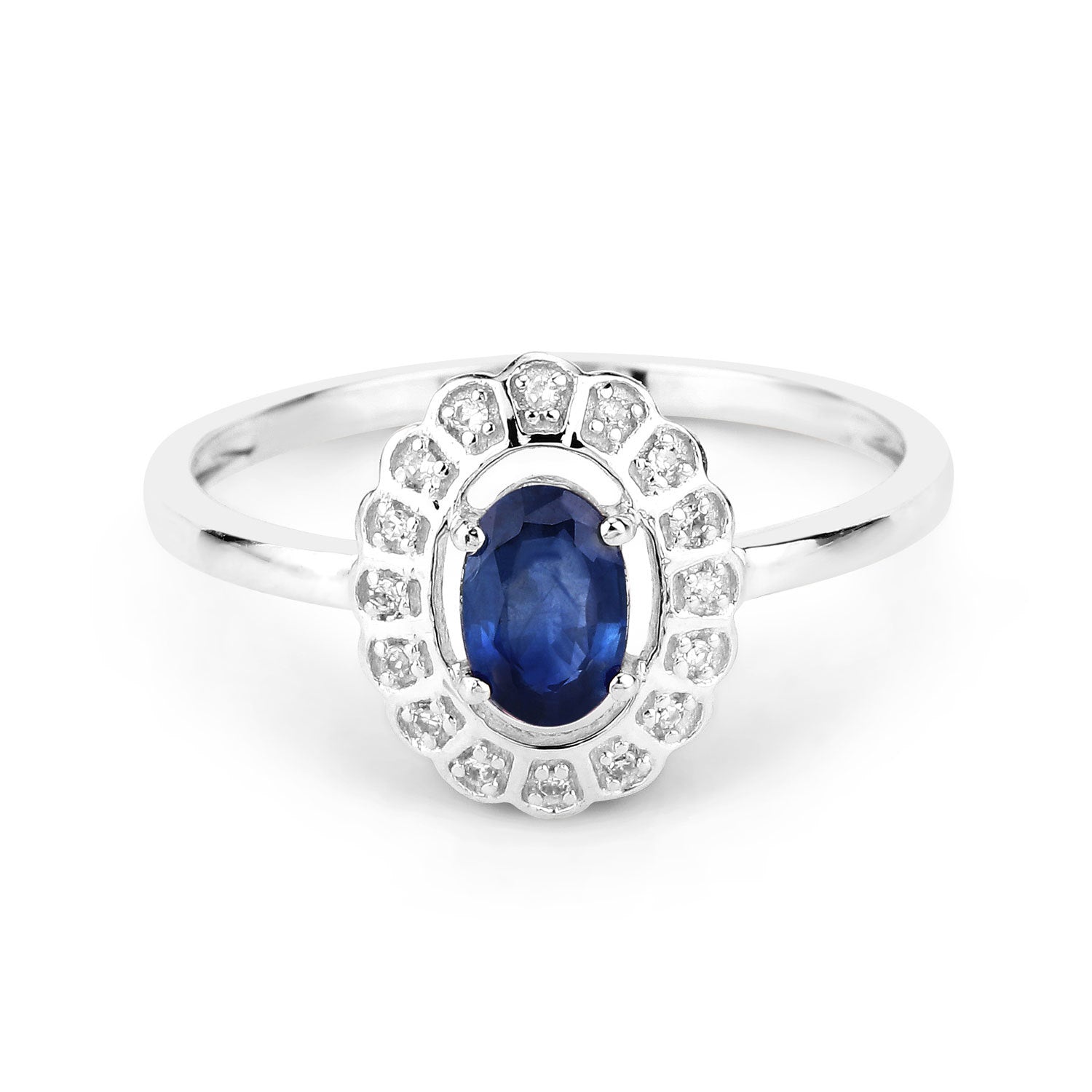 0.52 Carat Genuine Blue Sapphire and White Diamond 14K White Gold Ring
