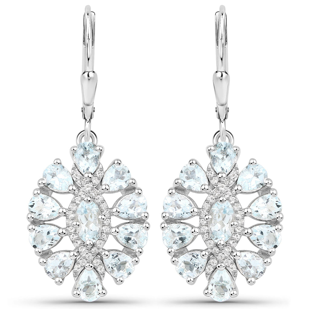 2.93 Carat Genuine Aquamarine and White Topaz .925 Sterling Silver Earrings