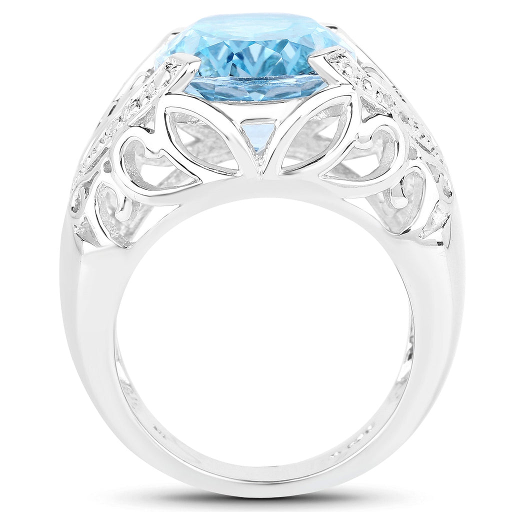 11.29 Carat Genuine Blue Topaz and White Topaz .925 Sterling Silver Ring