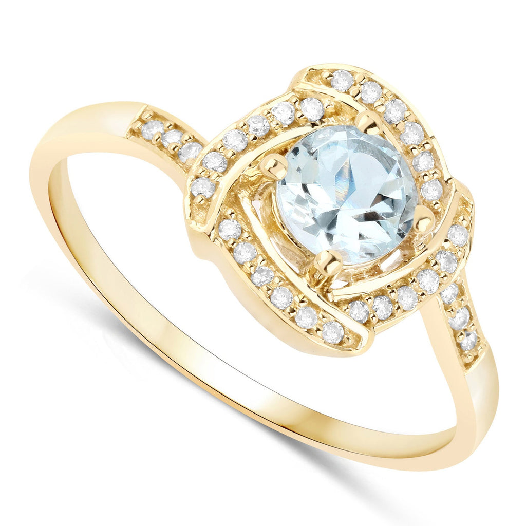 0.46 Carat Genuine Aquamarine and White Diamond 14K Yellow Gold Ring