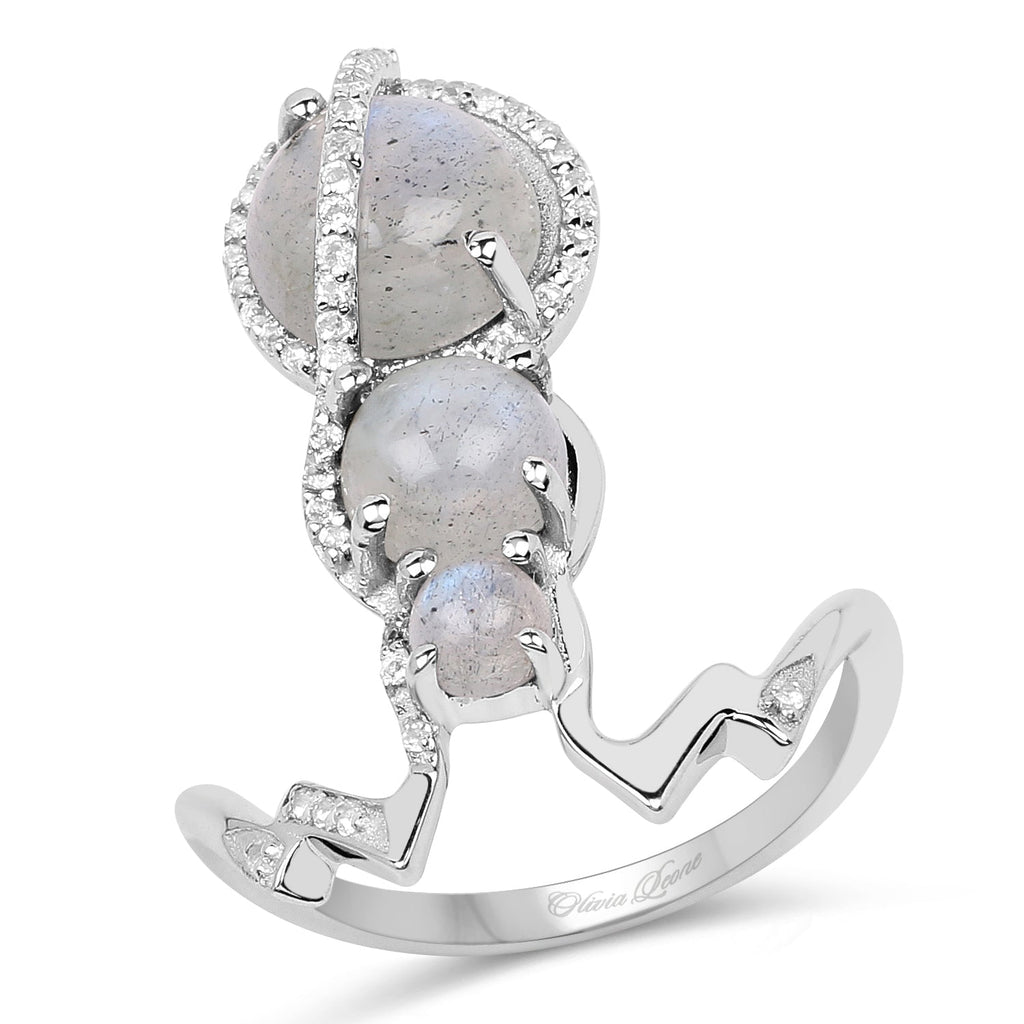 2.79 Carat Genuine Labradorite And White Topaz .925 Sterling Silver Ring