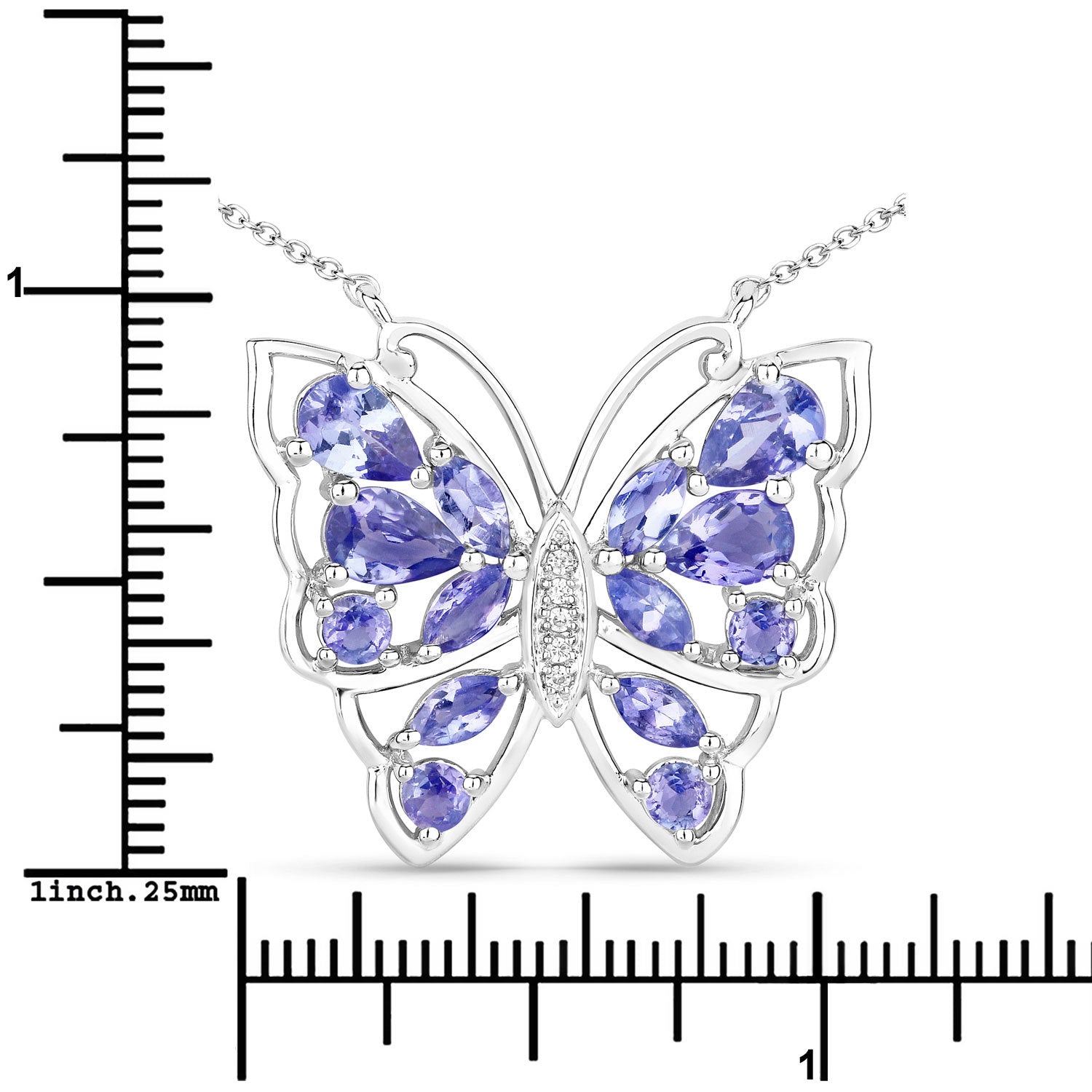 2.76 Carat Genuine Tanzanite and White Zircon .925 Sterling Silver Necklace