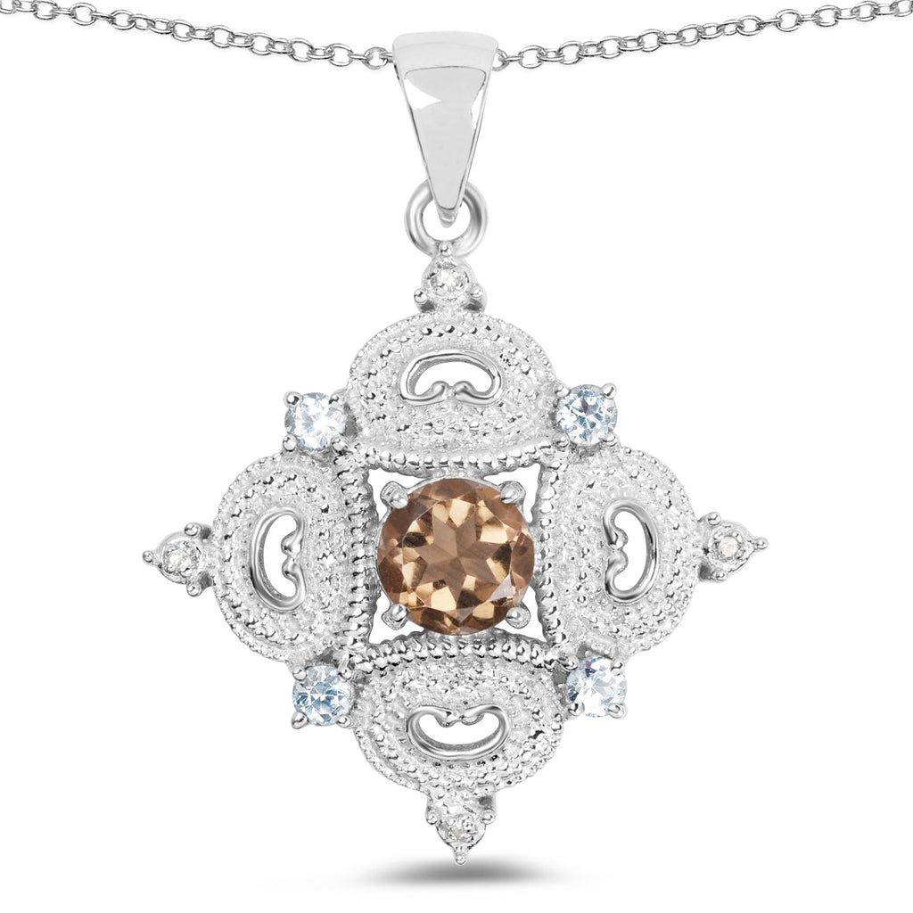 3.00 Carat Genuine Smoky Quartz, Blue Topaz and White Topaz .925 Sterling Silver Pendant