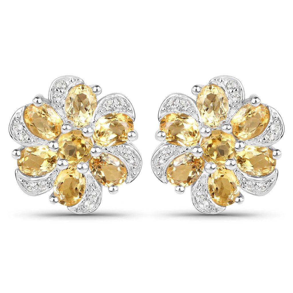 7.92 Carat Genuine Citrine and White Topaz .925 Sterling Silver 3 Piece Jewelry Set (Ring, Earrings, and Pendant w/ Chain)
