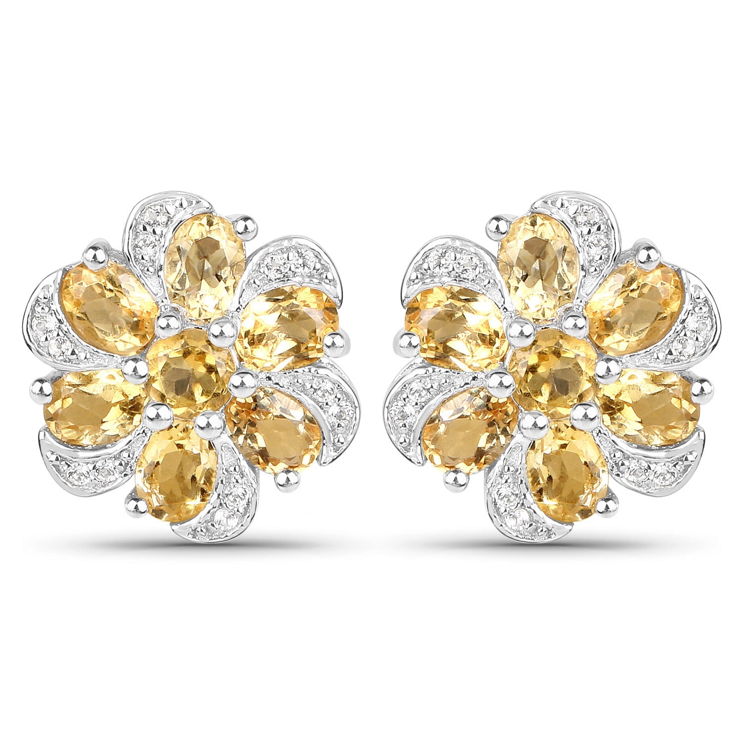 7.92 Carat Genuine Citrine and White Topaz .925 Sterling Silver 3 Piece Jewelry Set (Ring, Earrings, and Pendant w/ Chain)