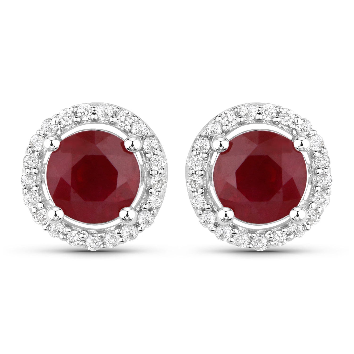 1.22 Carat Genuine Ruby and White Diamond 14K White Gold Earrings