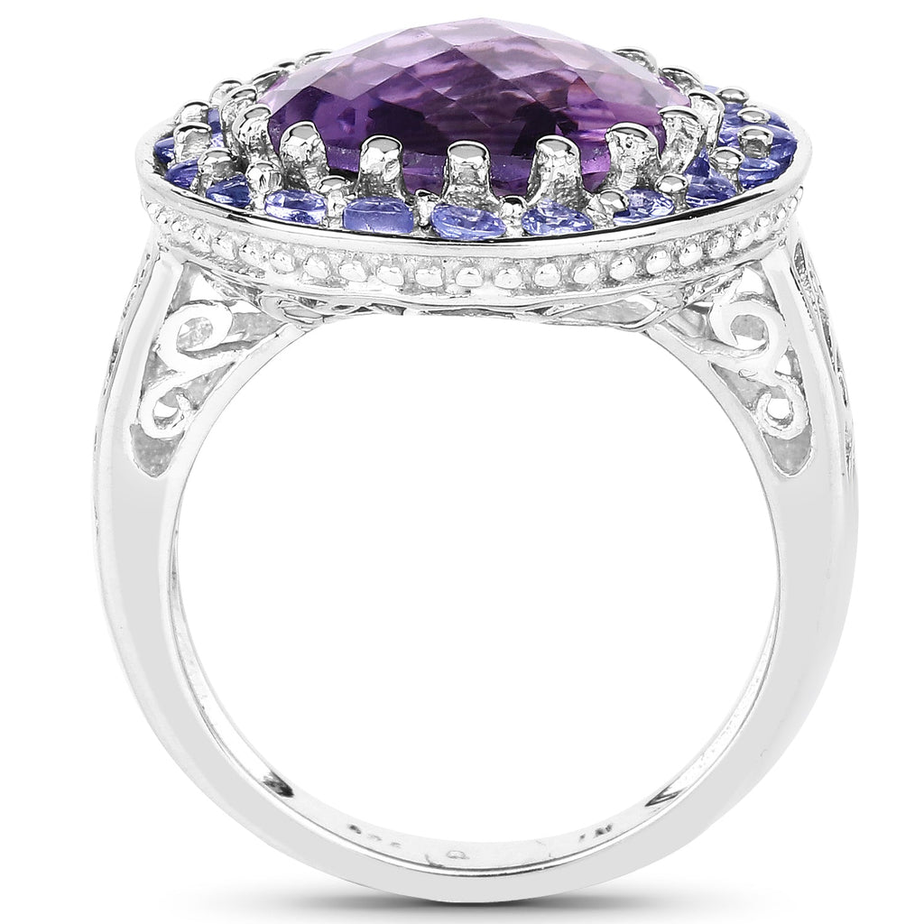 5.95 Carat Genuine Amethyst and Tanzanite .925 Sterling Silver Ring
