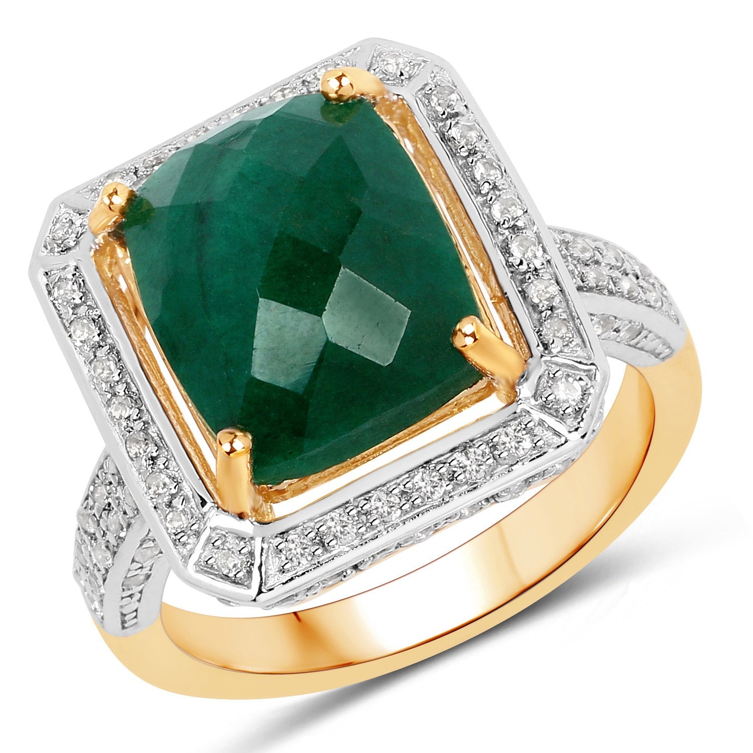 5.18 Carat Dyed Emerald and White Topaz .925 Sterling Silver Ring