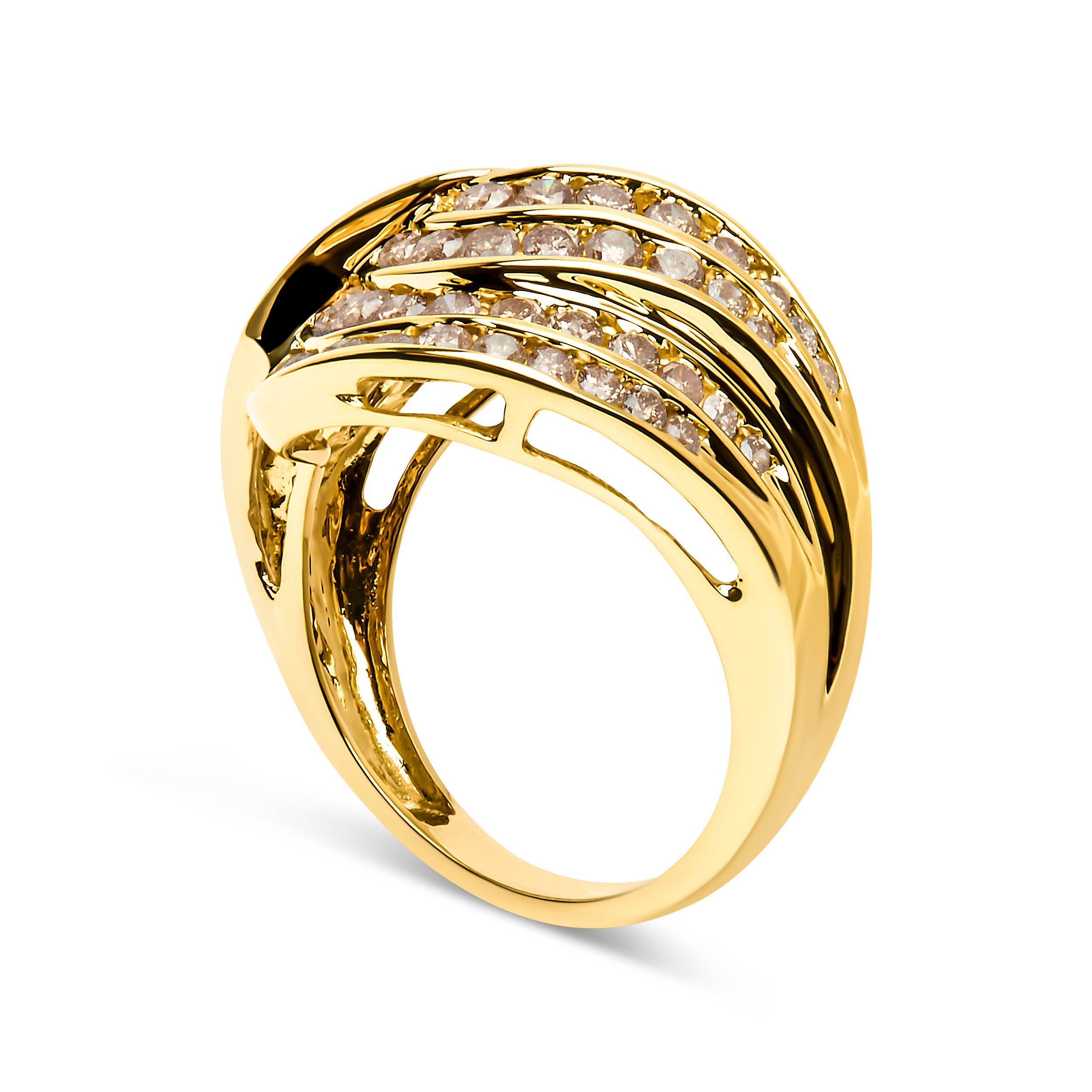 10K Yellow Gold 2.0 Cttw Channel Set Diamond Cocktail Swirl Band Ring (K-L Color, I1-I2 Clarity) - Ring Size 7