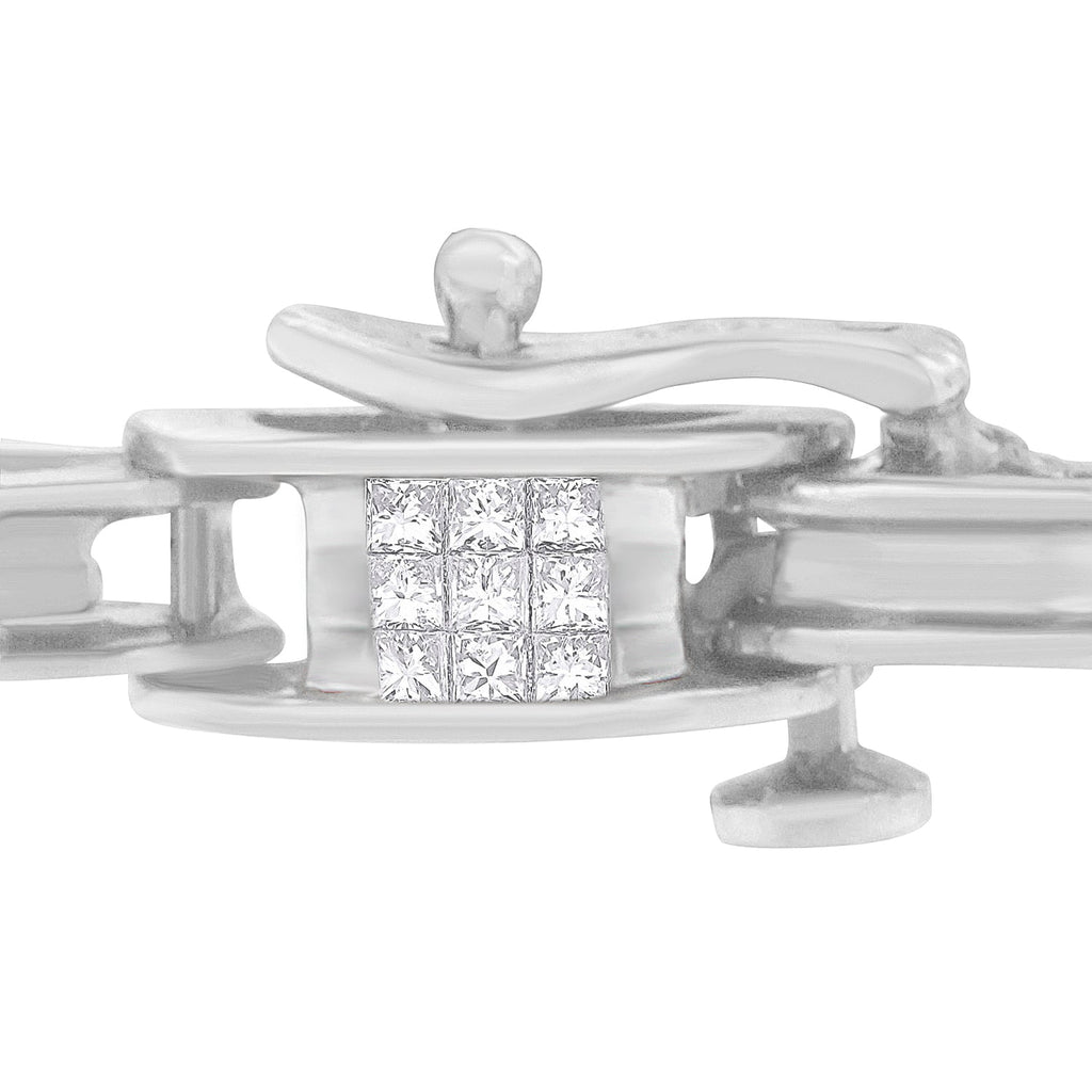 14K White Gold 1.0 Cttw Invisible Set Princess Diamond Alternating Link Tennis Bracelet (I-J Color, I1-I2 Clarity) - 7.25"