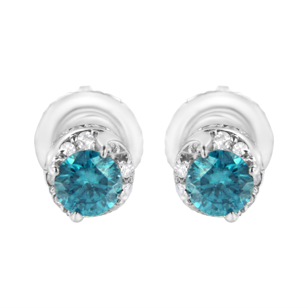 14K White Gold 1/2 cttw White and Treated Blue Round Diamond Earrings (I-J I2-I3)