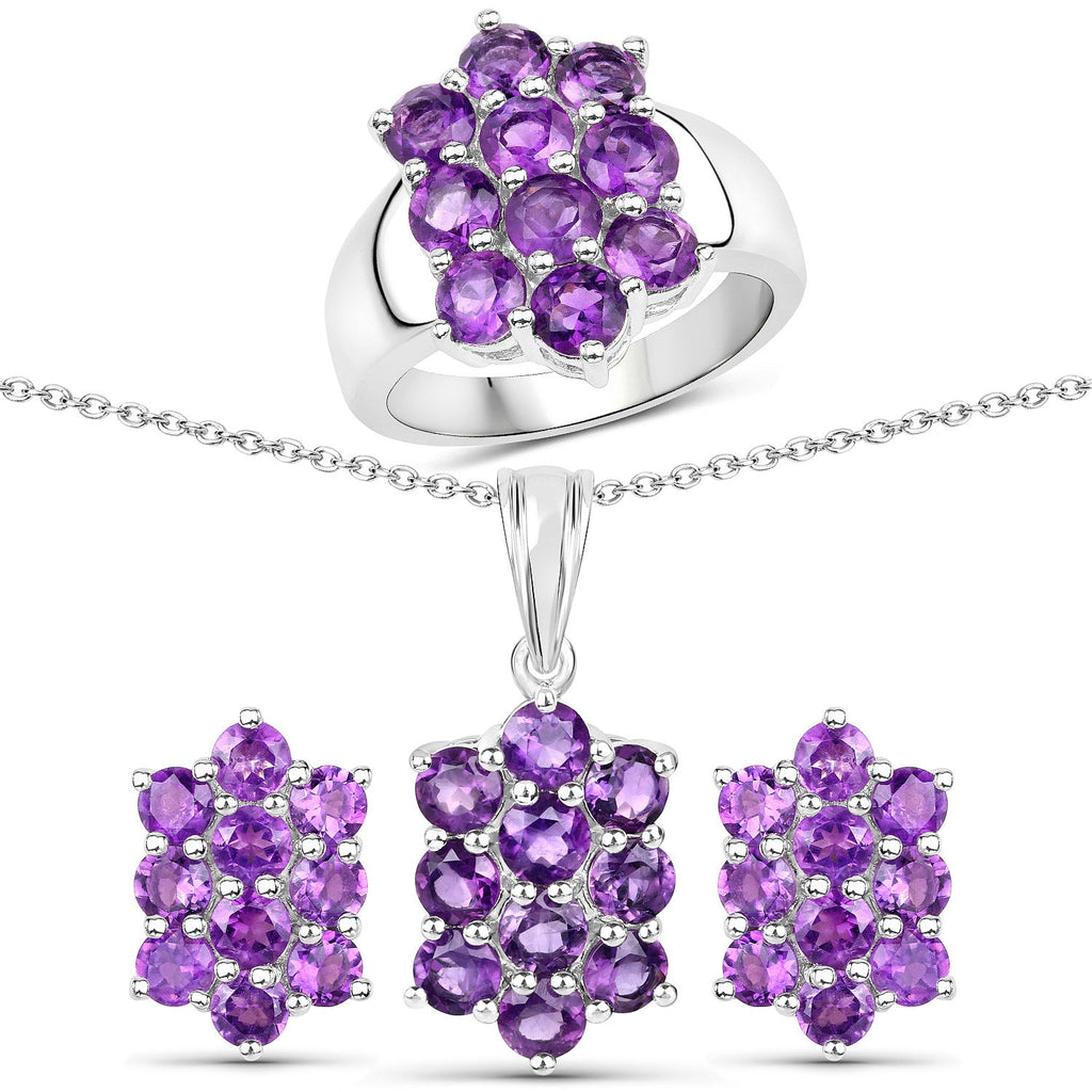 6.80 Carat Genuine Amethyst .925 Sterling Silver 3 Piece Jewelry Set (Ring, Earrings, and Pendant w/ Chain)